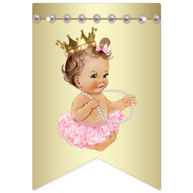 Pink und Gold Ballerina Pearls Baby Dusche Wimpelkette (Erste Fahne)