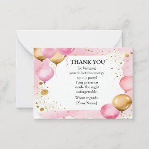 Pink und Gold Ballons Vielen Dank Mitteilungskarte