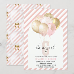 Pink und Gold Balloons Babydusche Einladung