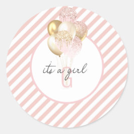 Pink und Gold Balloons Babydusche Runder Aufkleber