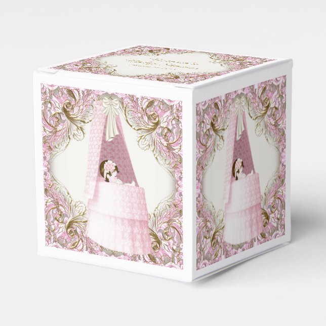 Pink und Gold Bassinet Baby Dusche Geschenkschachtel (Vorderseite)