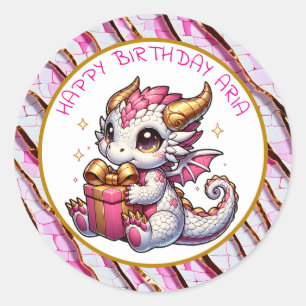 Pink und Gold Dragon Girls Personalisierter Geburt Runder Aufkleber