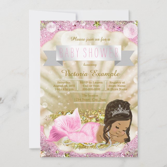 Pink und Gold Ethnic Mermaid Baby Dusche Einladung (Vorderseite)