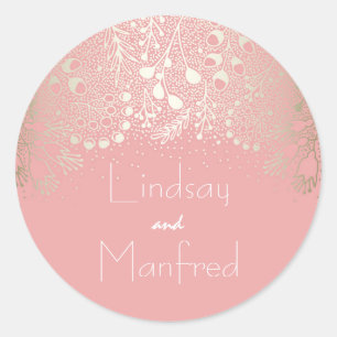 Pink und Gold Filigree Hochzeit Runder Aufkleber