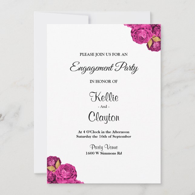 Pink und Gold-Flora-Engagement-Partei Einladung (Vorderseite)