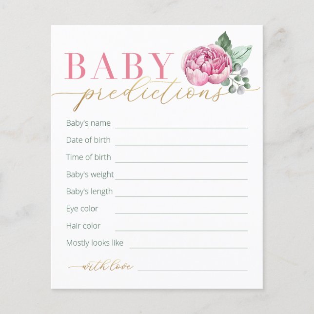 Pink und Gold Floral Baby Vorhersagen und Wünsche  (Vorderseite)