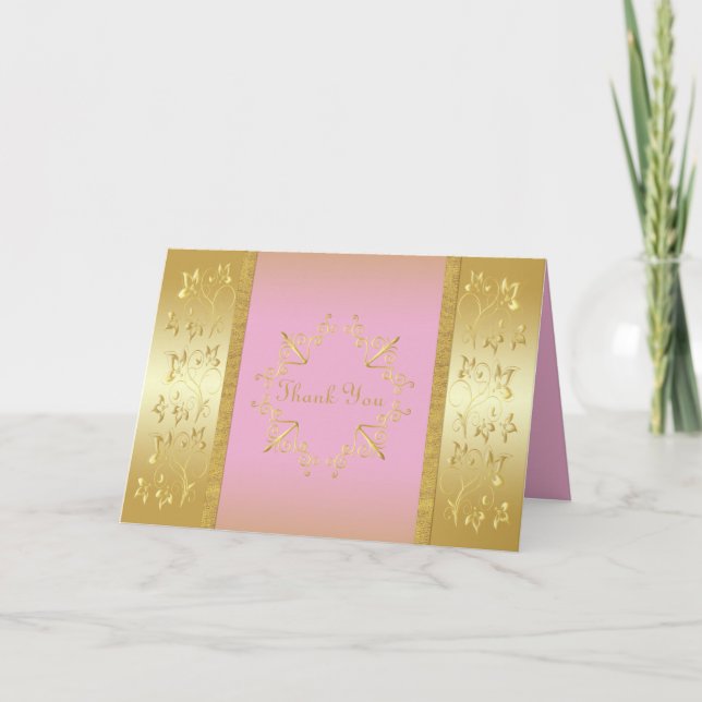 Pink und Gold Floral Danke Karte (Vorderseite)
