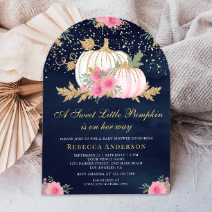 Pink und Gold Floral Pumpkin Arch Navy Baby Dusche Einladung