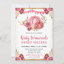 Pink und Gold Floral Pumpkins Fall Sweet 16