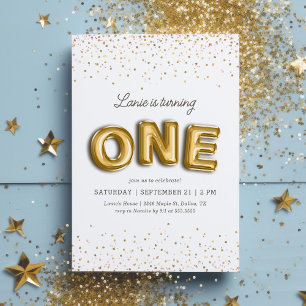 Pink und Gold Foil Ballon Glitzer 1. Geburtstag Einladung
