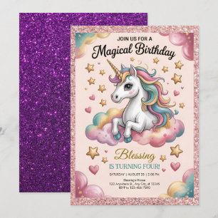 Pink- und Gold-Glitter-Party Einladung
