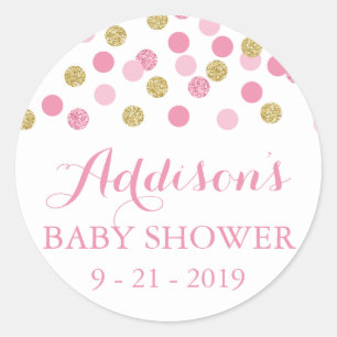 Pink und Gold Glitzer Baby Shower Aufkleber