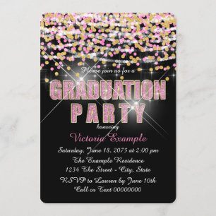 Pink und Gold Glitzer Confetti Graduation Party Einladung
