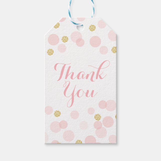 Pink und Gold Glitzer Confetti Vielen Dank Geschenkanhänger (Vorderseite)