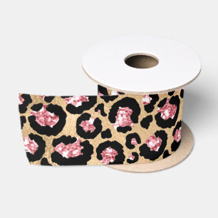Pink und Gold Glitzer Glam Leopard Spots Muster Satinband