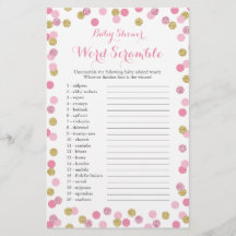 Pink und Gold Glitzer Kinderdusche Word Scramble