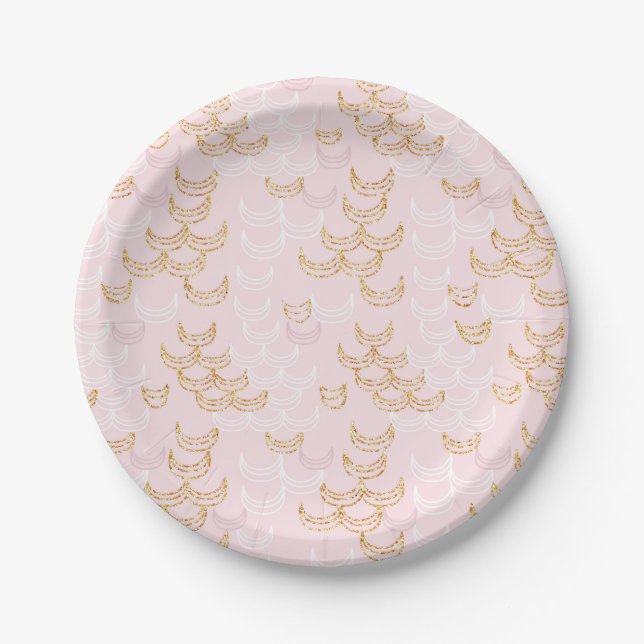 Pink und Gold Glitzer Mermaid Scales Muster Party Pappteller (Vorderseite)