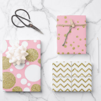 Pink und Gold Glitzer passen Muster Geschenkpapier Set