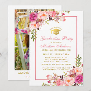 Pink und Gold Graduation Party Einladung - Foto zu