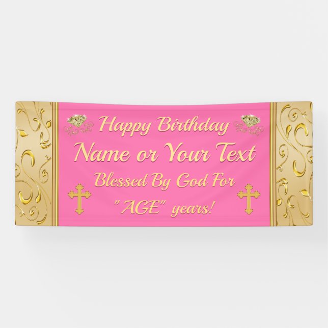 Pink und Gold Happy Birthday Banner, Christlich Banner (Horizontal)