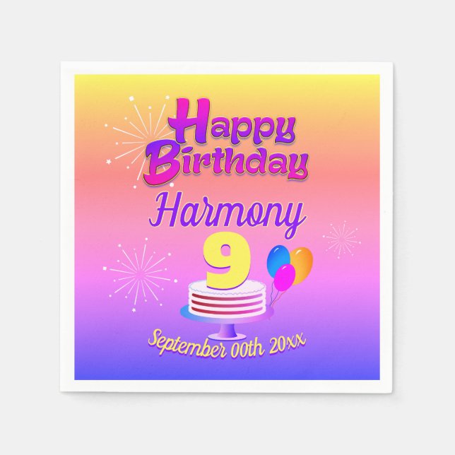 PINK und GOLD Happy Birthday | Bearbeitbar Serviette (Vorderseite)