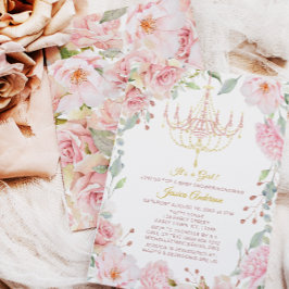 Pink und Gold Kronleuchter Blumen Rose Babydusche Einladung