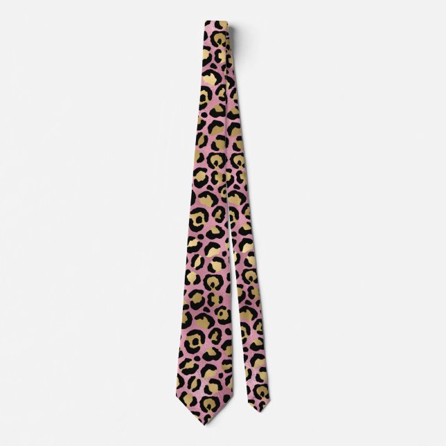 Pink und Gold Leopard Serie Design 15 Krawatte (Vorderseite)