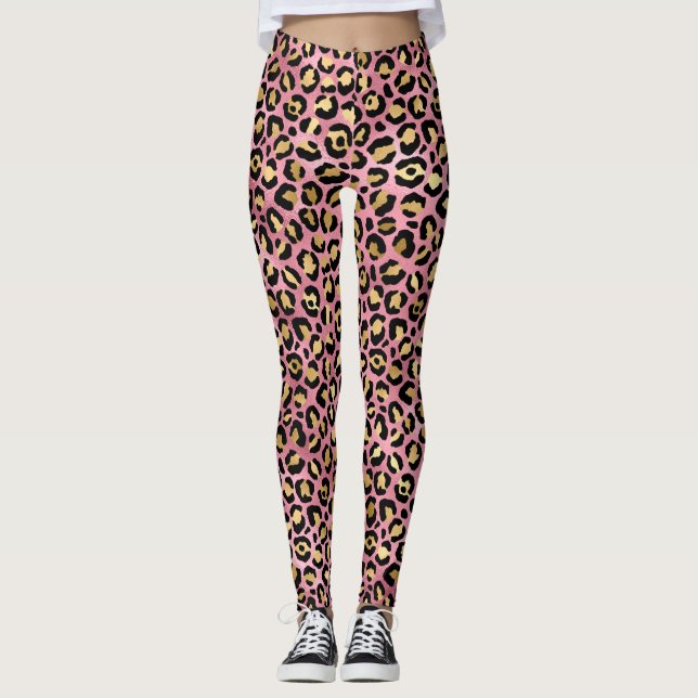 Pink und Gold Leopard Serie Design 15 Leggings (Vorderseite)