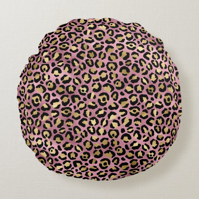 Pink und Gold Leopard Serie Design 15 Rundes Kissen (Vorderseite)