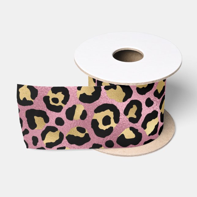 Pink und Gold Leopard Serie Design 15 Satinband (Spule)