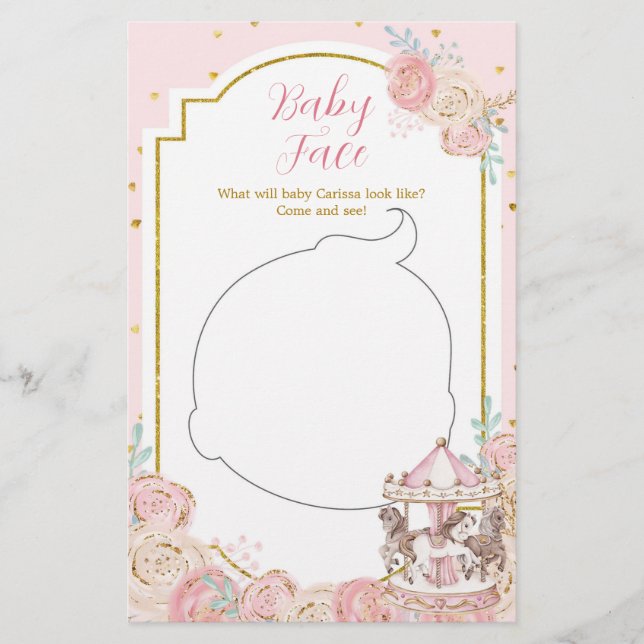 Pink und Gold Magic Carousel Baby Face Card (Vorderseite)