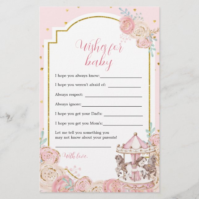 Pink und Gold Magic Carousel Wünsche für Baby (Vorderseite)