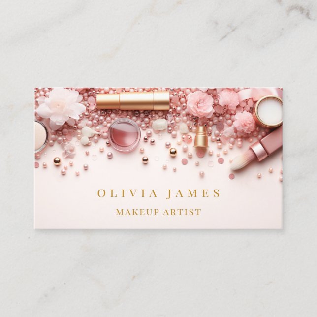 Pink und Gold Makeup Künstlerkosmetik Schönheitssa Visitenkarte (Vorderseite)