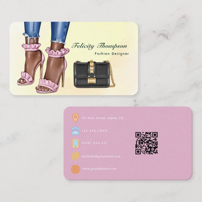Pink und Gold Mode Designer QR Code Business Ca Visitenkarte (Vorne/Hinten)