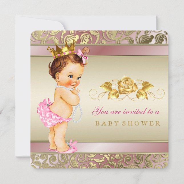 Pink und Gold Pearl Baby Dusche Einladung (Vorderseite)