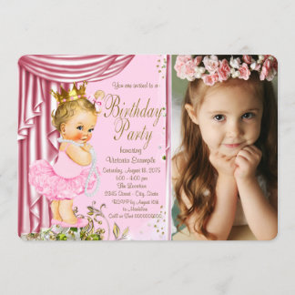 Pink und Gold Prinzessin Tutu Pearl Birthday Party Einladung