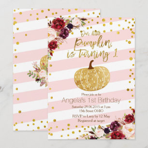 Pink und Gold Pumpkin Einladung Erster Geburtstag