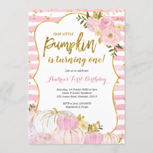Pink und Gold Pumpkin Erster Geburtstag Einladung