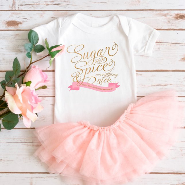 Pink und Gold Script Zucker und Spice Baby Bodysui Strampler (Von Creator hochgeladen)