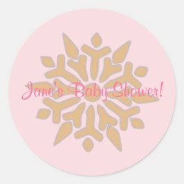 Pink und Gold Snowflake Babydusche Aufkleber