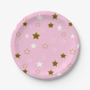 Pink und Gold Stars Papier Teller