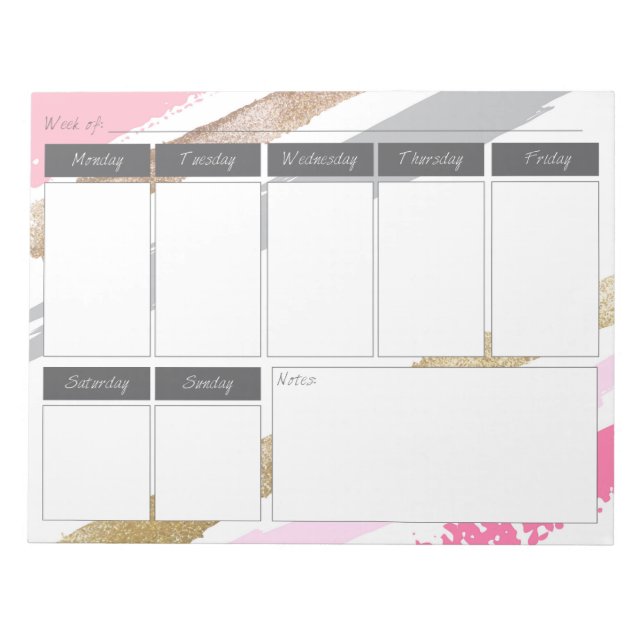 Pink und Gold Streifen farbiges Wochenmuster Notep Notizblock (Vorderseite)