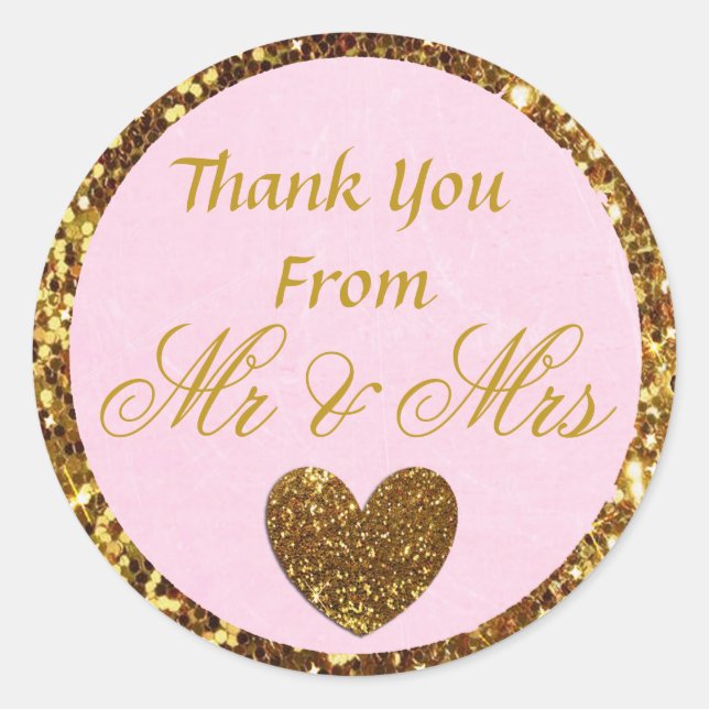 Pink und Gold Wedding Vielen Dank Sticker "Mr & Mr (Vorderseite)