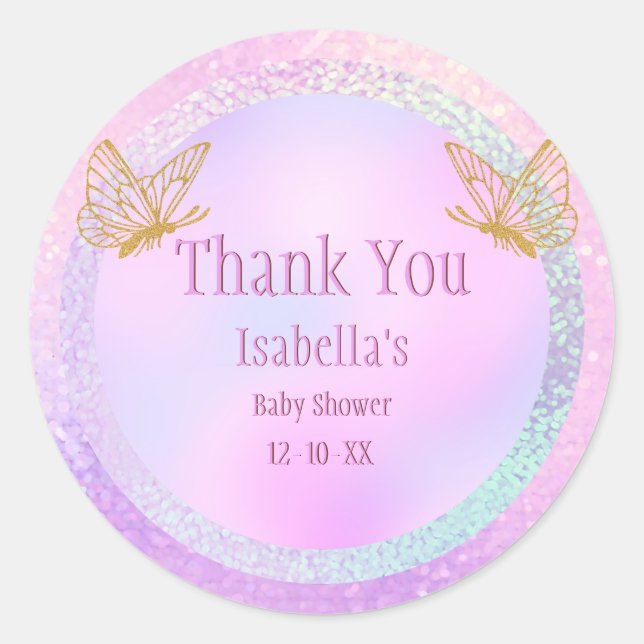 Pink und Gold Whimsical Baby Dusche Danke Clas Runder Aufkleber (Vorderseite)