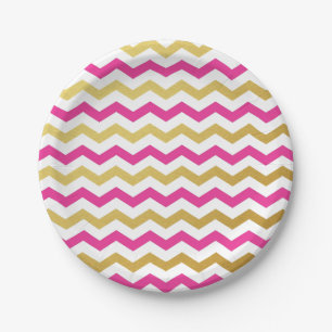 Pink und Gold Zickzack Musterpapiere Teller