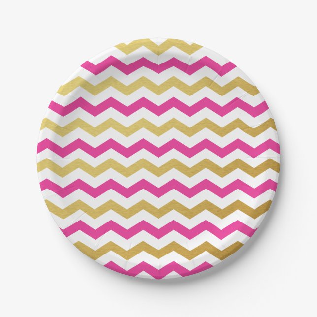 Pink und Gold Zickzack Musterpapiere Teller (Vorderseite)