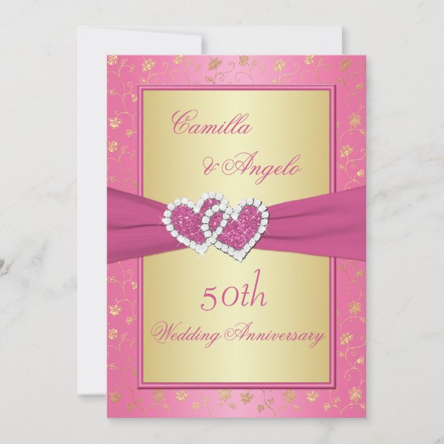 Pink und Gold zum 50. Jubiläum Einladung (Vorderseite)
