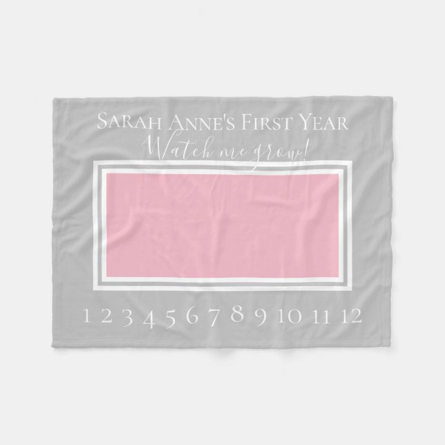 Pink und Grau Baby Girl Milestone Foto Fleecedecke (Vorderseite (Horizontal))