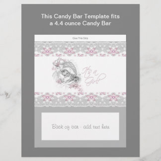 Pink und Grau Babydusche Bonbons Bar Wrapper Flyer