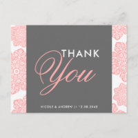 Pink und Grau Batik Blume Danke Postcard